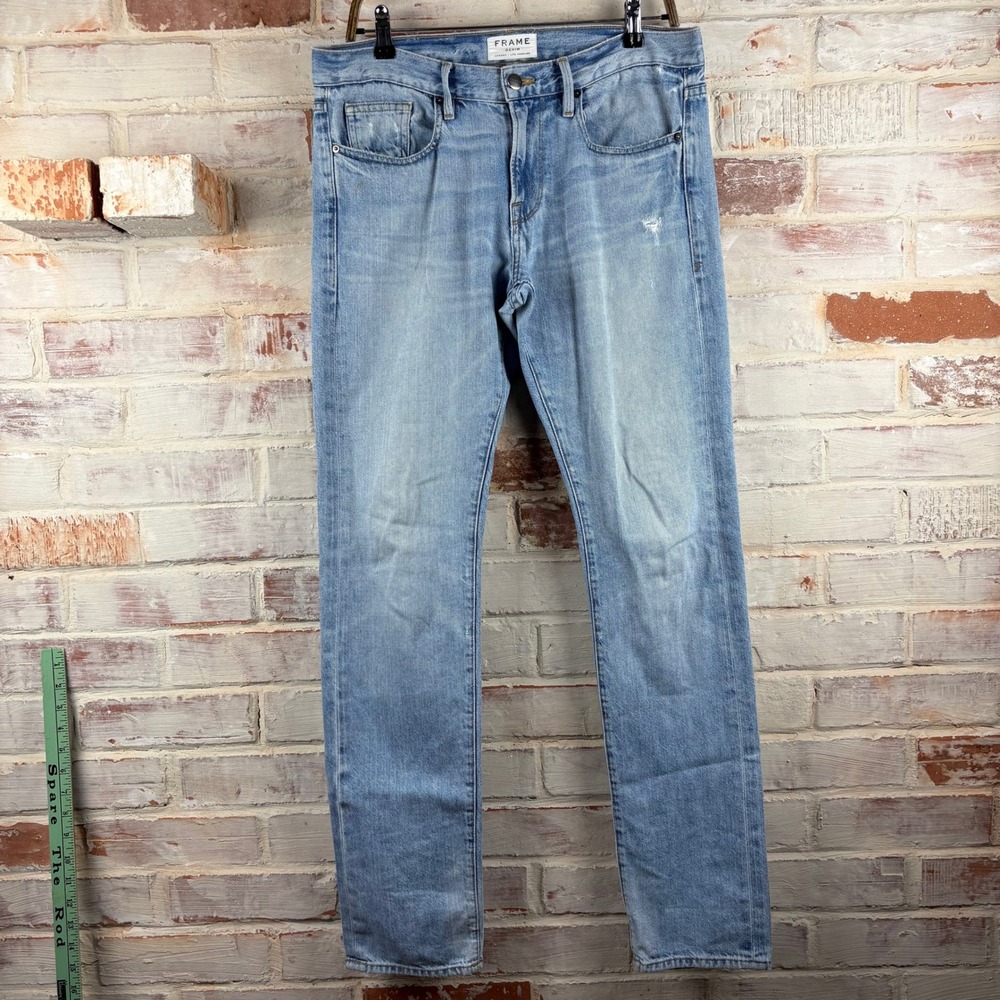 FRAME Denim Jeans Men Sz 31 Light Wash Slim Straight Distressed Designer Denim